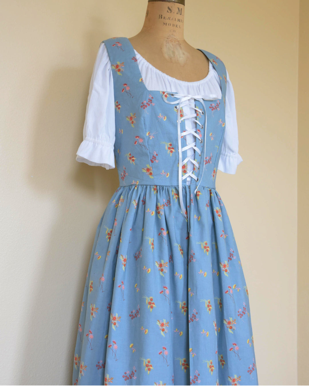 Cinderella folk dirndl dress - blue meadow