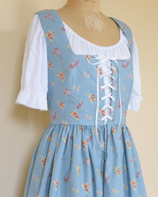Cinderella folk dirndl dress - blue meadow