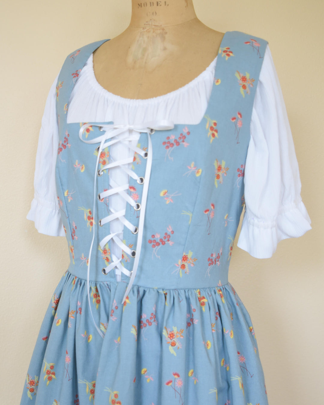 Cinderella folk dirndl dress - blue meadow