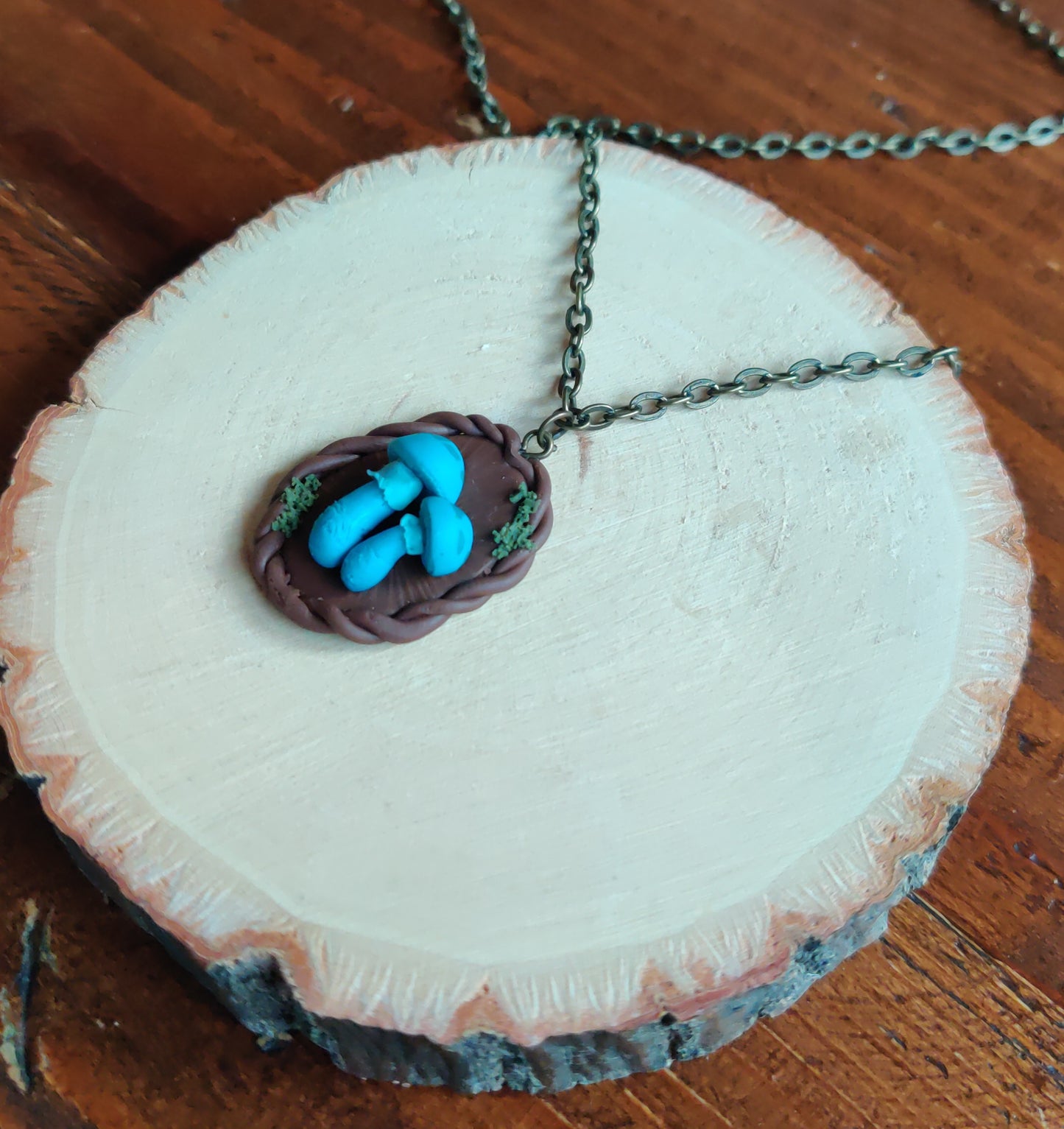 Mushroom specimen pendant - Blue entoloma