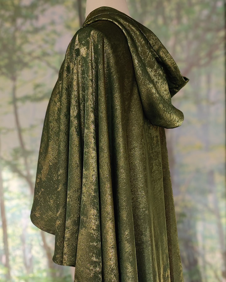 Elven hooded cape green and shimmering gold