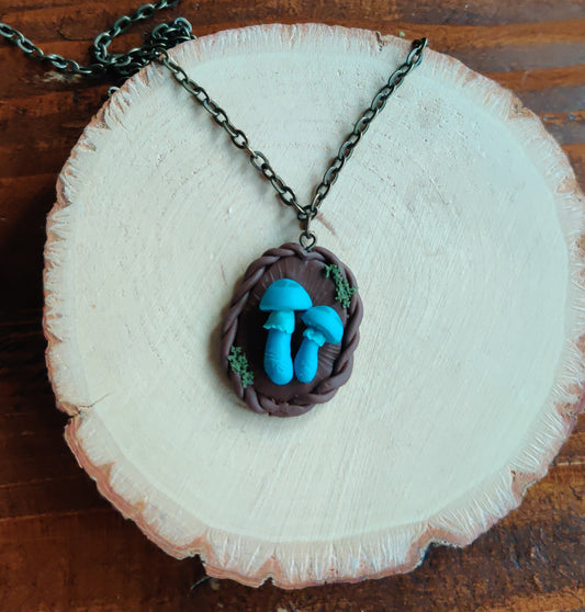 Mushroom specimen pendant - Blue entoloma