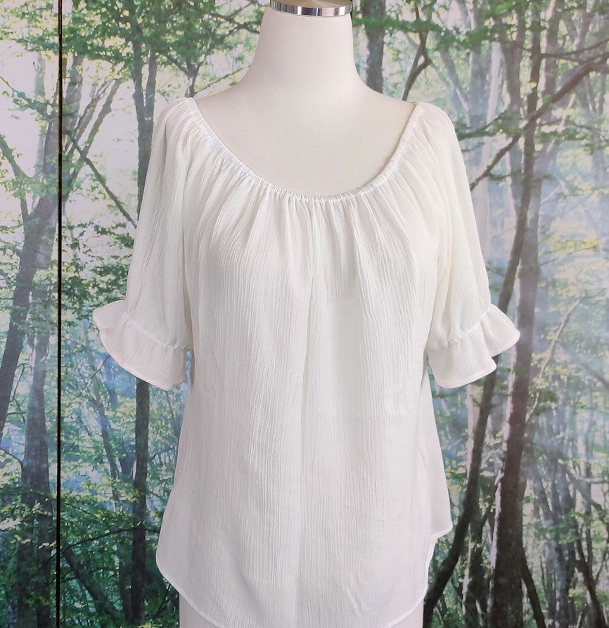 Bella donna rayon folk blouse mid sleeve-White