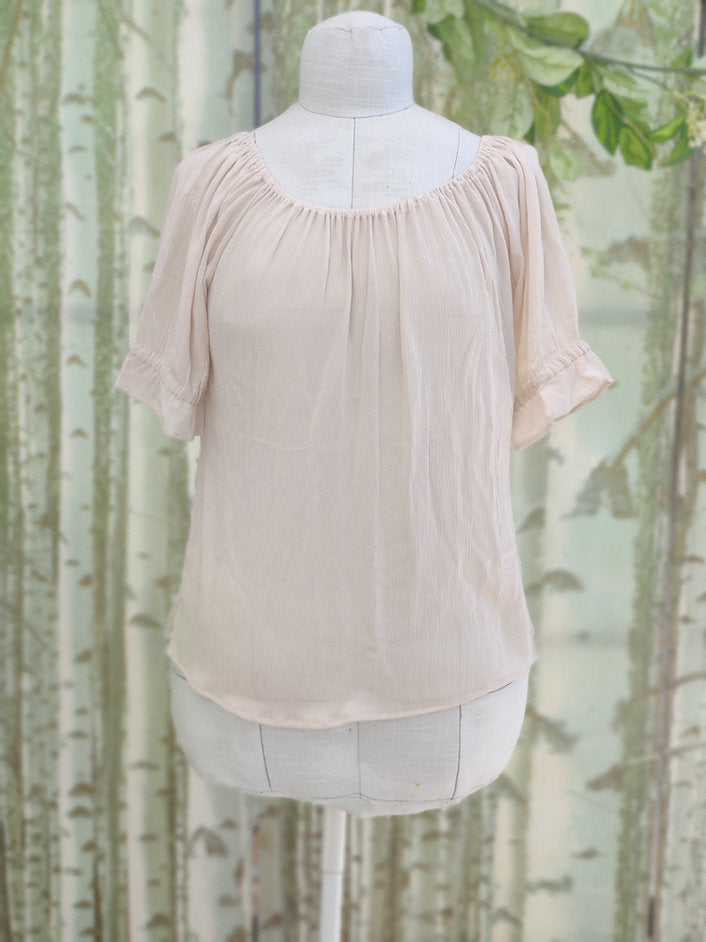 Bella donna rayon folk blouse mid sleeve- Cream