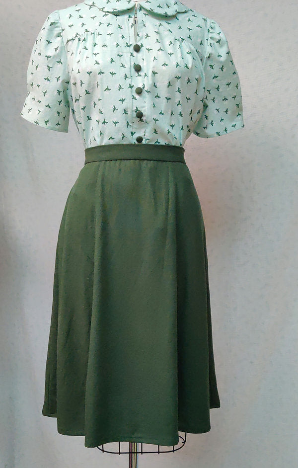 Rayon/linen 1940s six panel day skirt